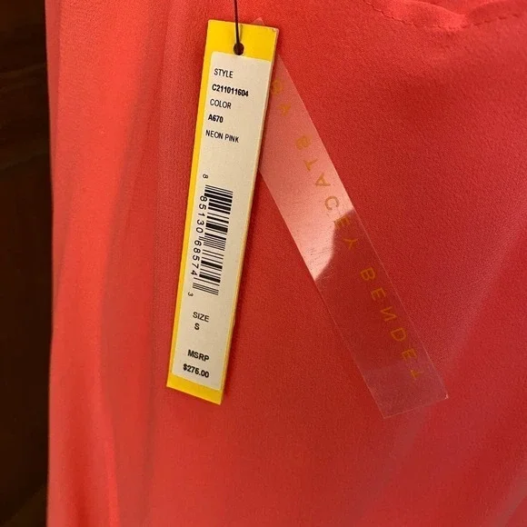 NWT Alice + Olivia Hot Neon Pink 100% Silk Trapeze Hem Layered Dress shift Small